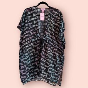 Juicy Couture Sheer All Over Logo Swim Cover Up With Drawstring Tie at Waist